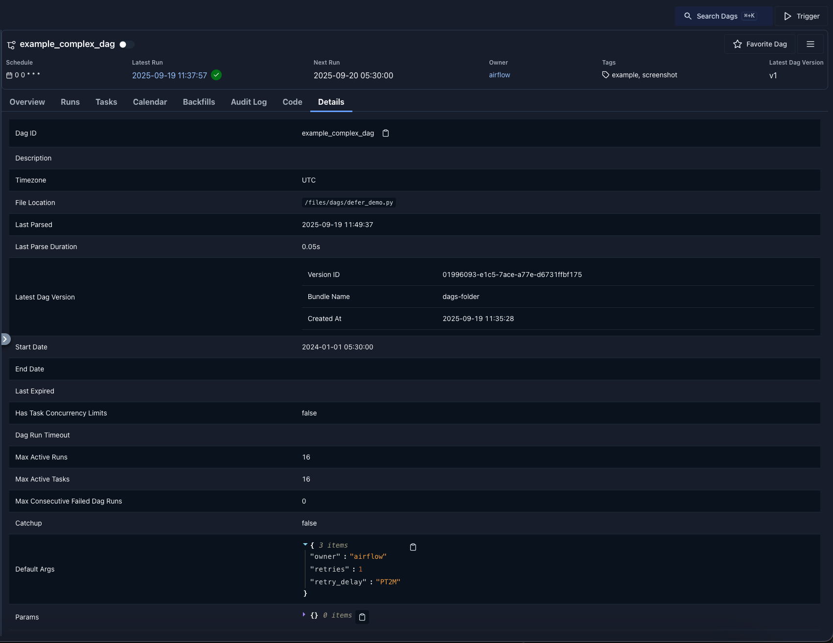 Dag Details Tab (Dark Mode)