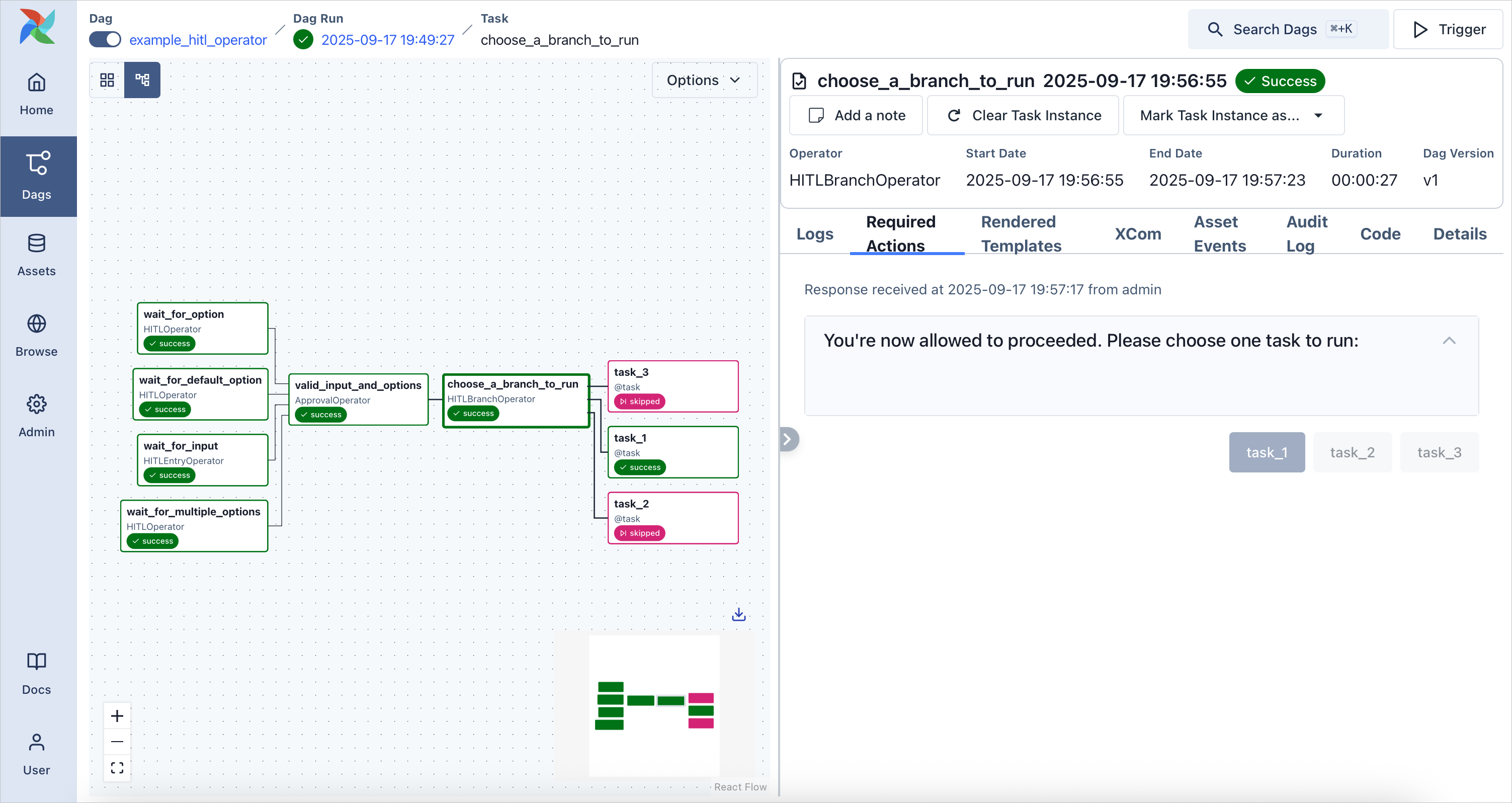 Demo HITL task instance after branch selection